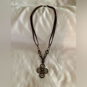 Boho leather cord amber necklace